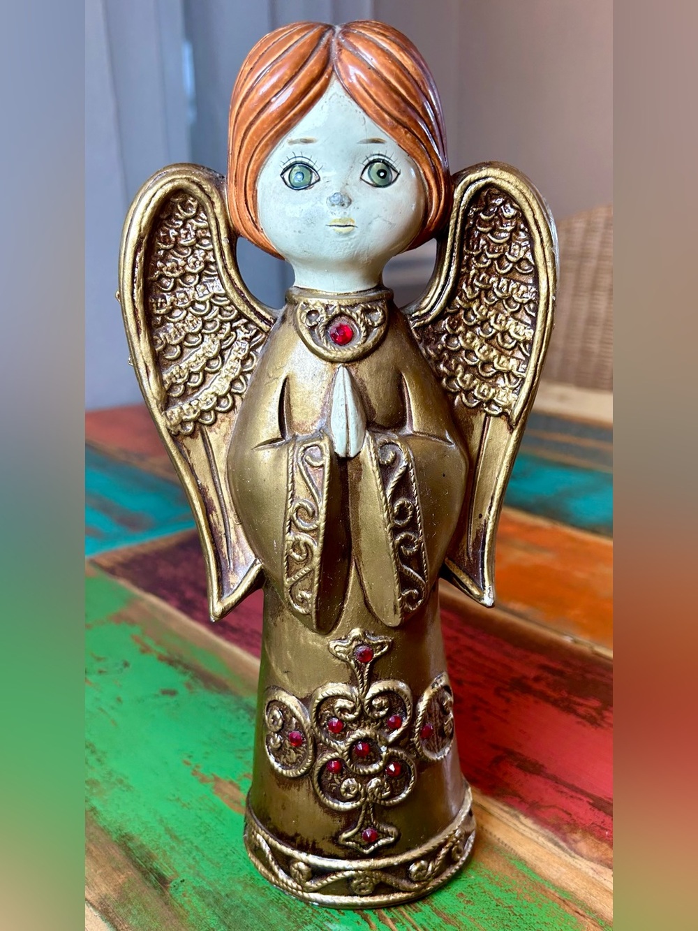 Vintage MCM Ardco Paper Mache Praying Angel Figurine 60s Japan Gold